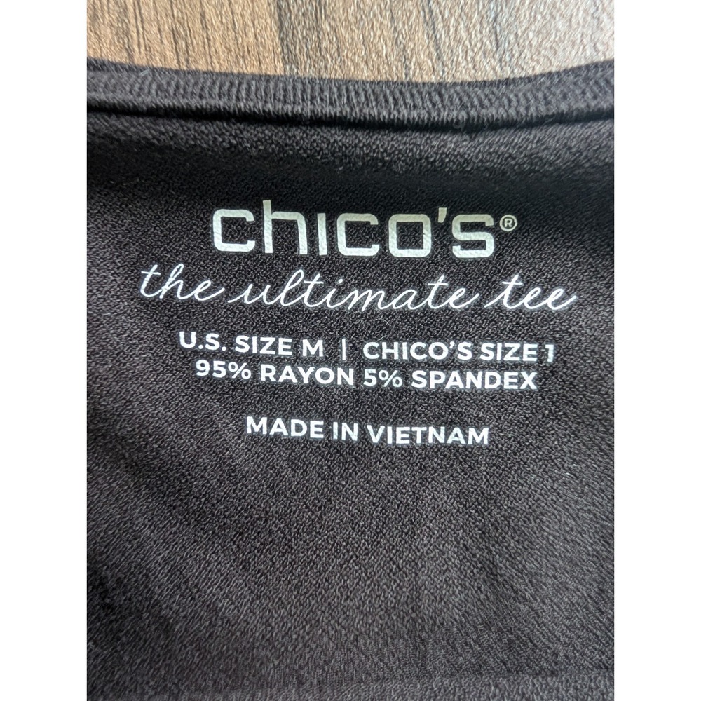 Chico's The Ultimate Tee Black Long Sleeve Stretch Knit Top Size 1 Medium - Picture 3 of 5